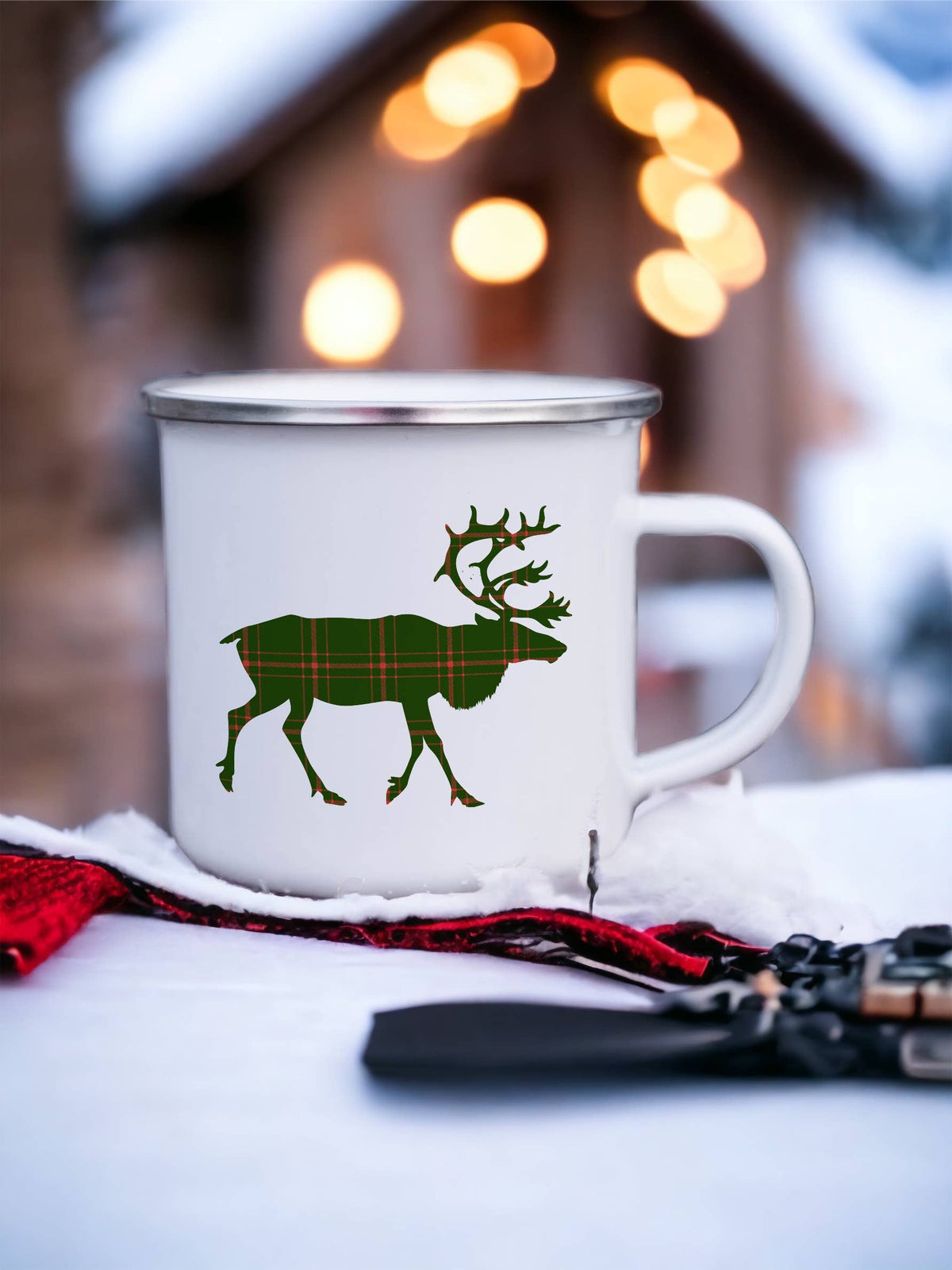 Plaid Deer Stag - Christmas Enamel Mug
