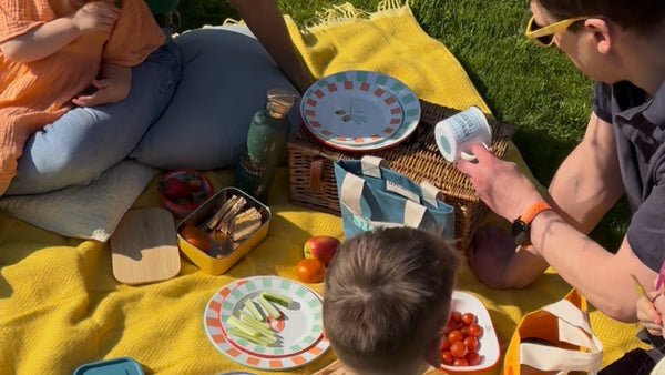 Fresh Spring Tableware On Picnic Blanket