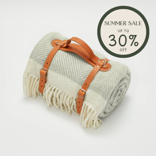 Harbour Grey Herringbone 100% Wool Picnic Blanket