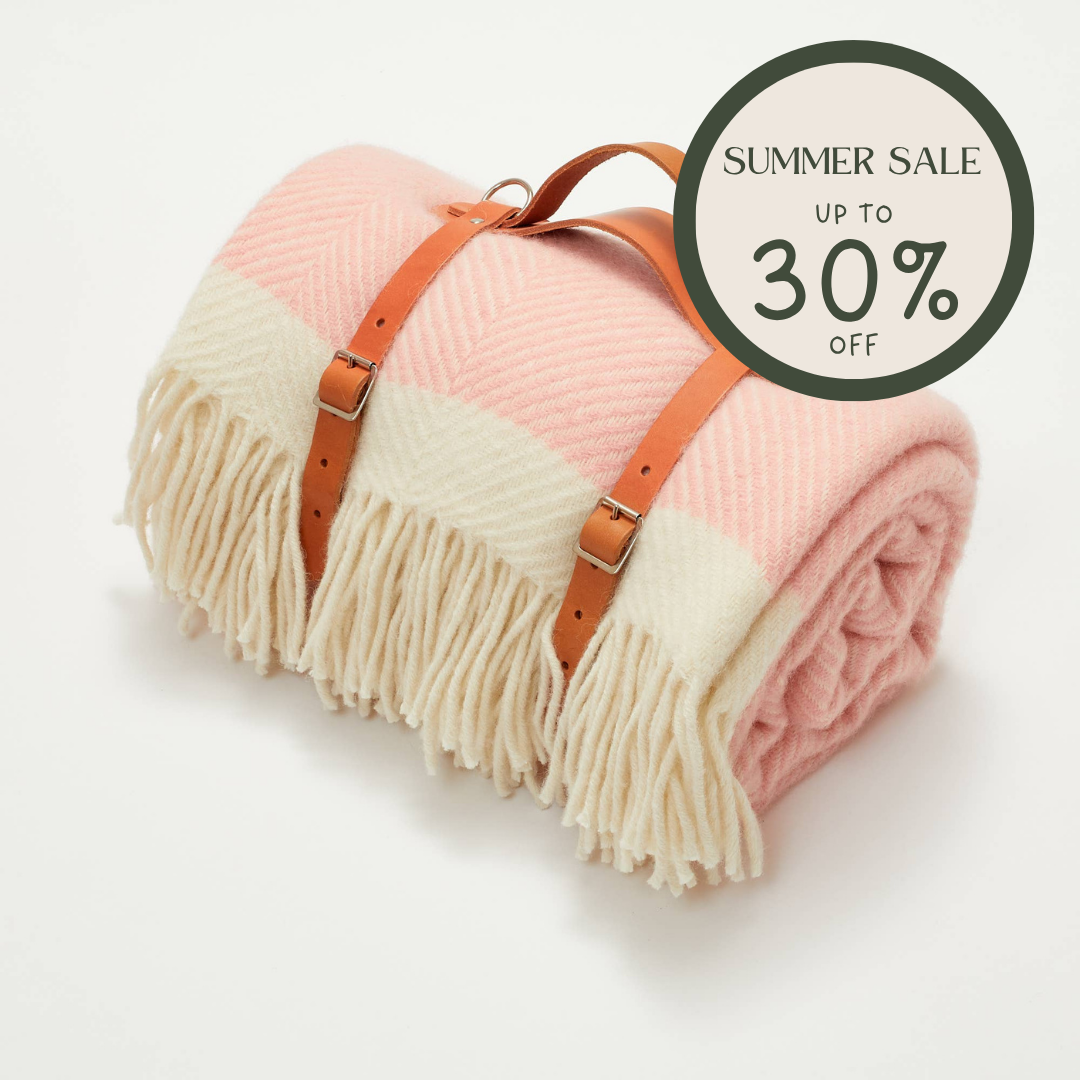 Candy Floss Pink Herringbone 100% Wool Picnic Blanket