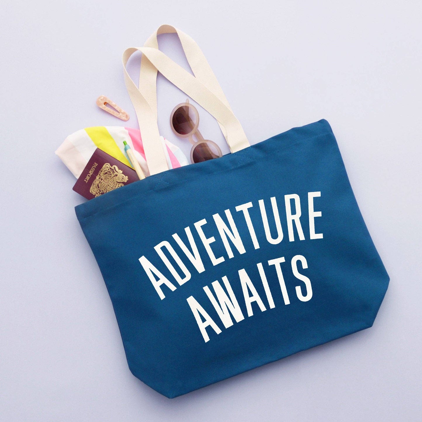 Adventure Awaits - Ocean Blue Canvas Tote Bag