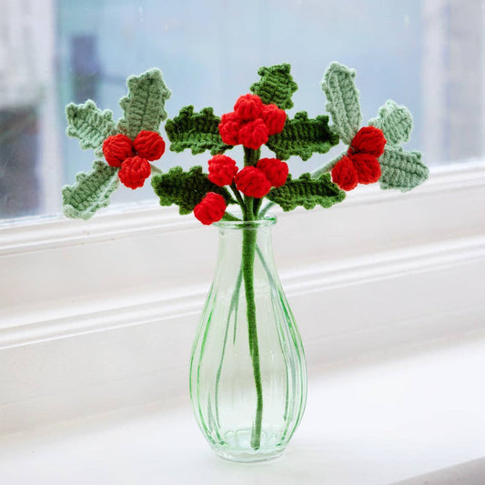 Botanical Holly Christmas Crochet Sprigs - 3 pack