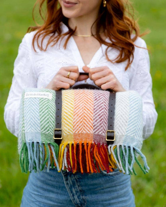 Waterproof Picnic Blanket - Bright Rainbow Stripe