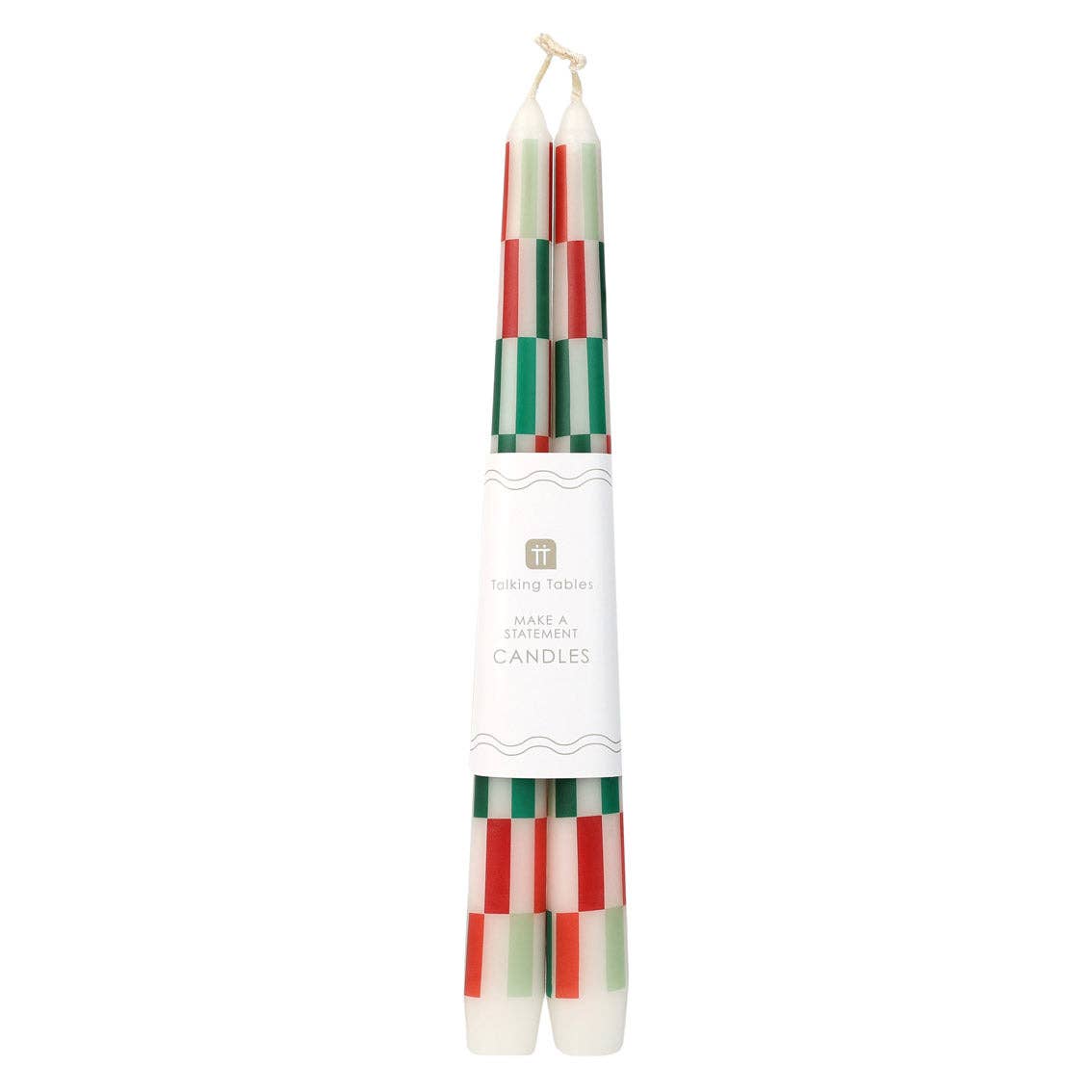 Red & Green Check Dinner Candles - 2 Pack