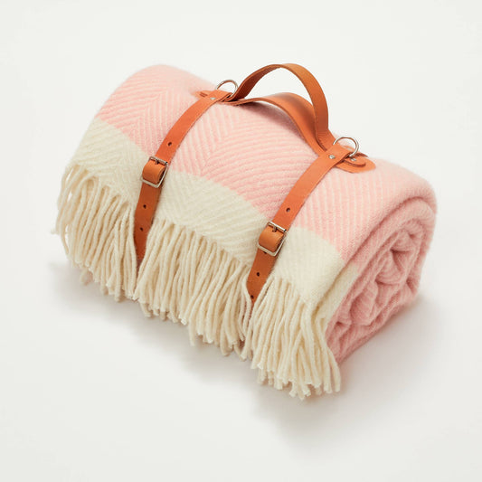 Candy Floss Pink Herringbone Picnic Blanket