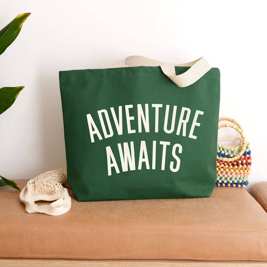 Adventure Awaits - Forest Green Canvas Tote Bag