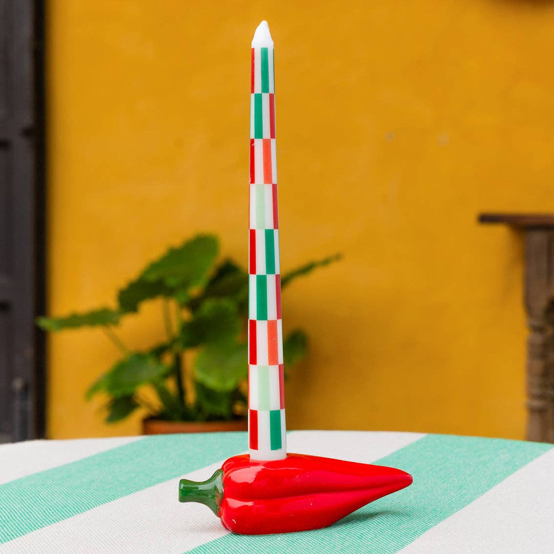 Red & Green Check Dinner Candles - 2 Pack