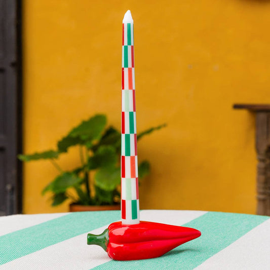 Red & Green Check Dinner Candles - 2 Pack