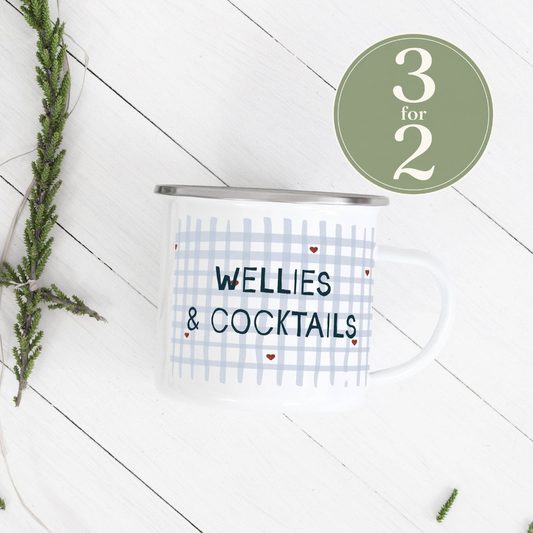 Wellies & Cocktails Enamel Mug