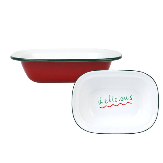 Red Enamel 'Delicious' Dish - 20cm