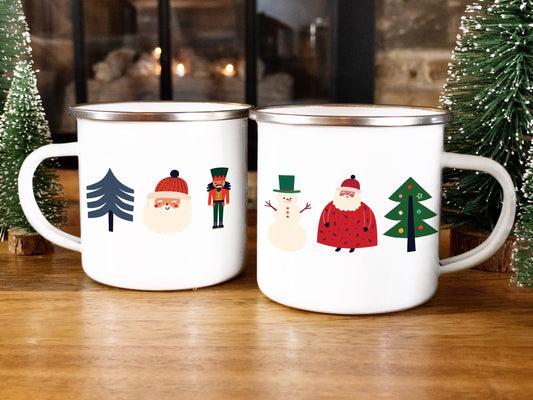 Santa & Snowman - Christmas Enamel Mug