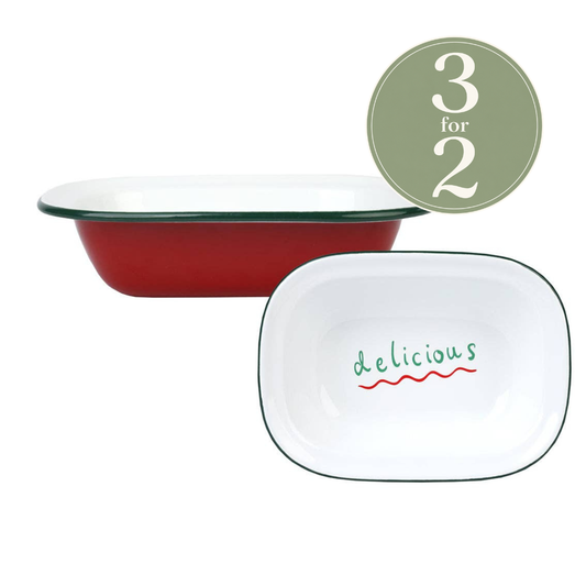 Red Enamel 'Delicious' Dish - 20cm
