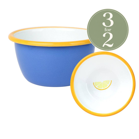 Lemon Blue Enamel Bowl - 10cm