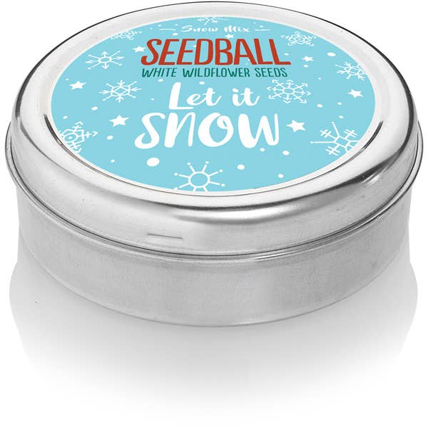 Silver tin with 'Seedball' label on a white background