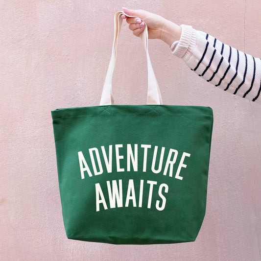 Adventure Awaits - Forest Green Canvas Tote Bag