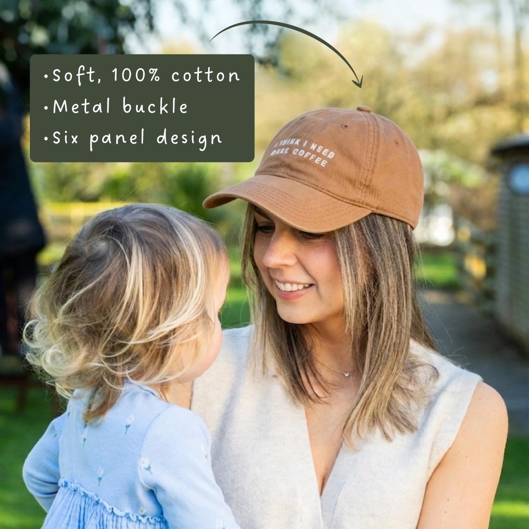 Woman Wearing Coffee Cap With Product Benefits Overlay