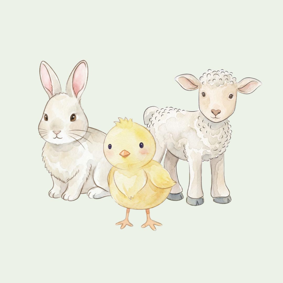 Watercolour Lamb, Bunny & Chick