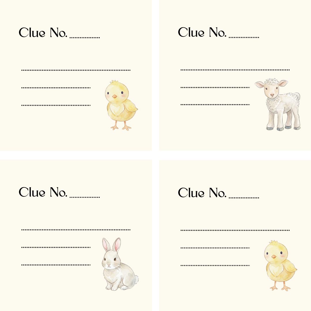 Easter Clue Cards With Chick, Lamb & Bunny Rabbit