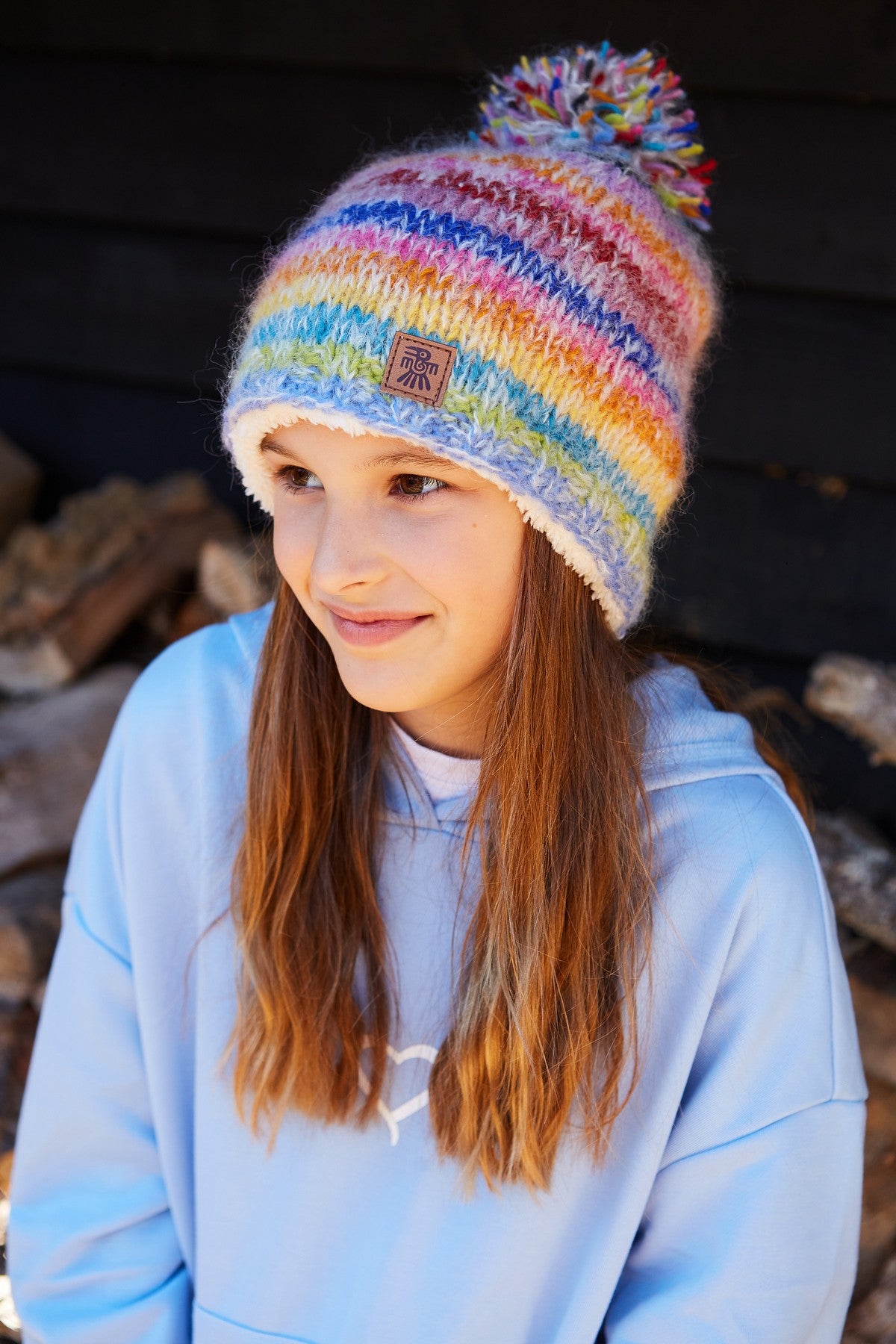 Kids Rainbow Bobble Beanie