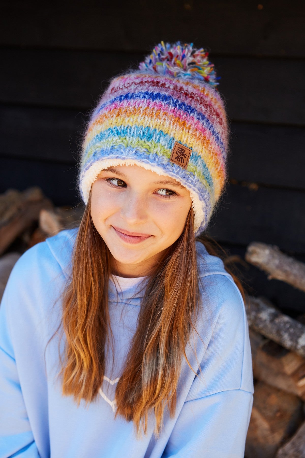Kids Rainbow Bobble Beanie