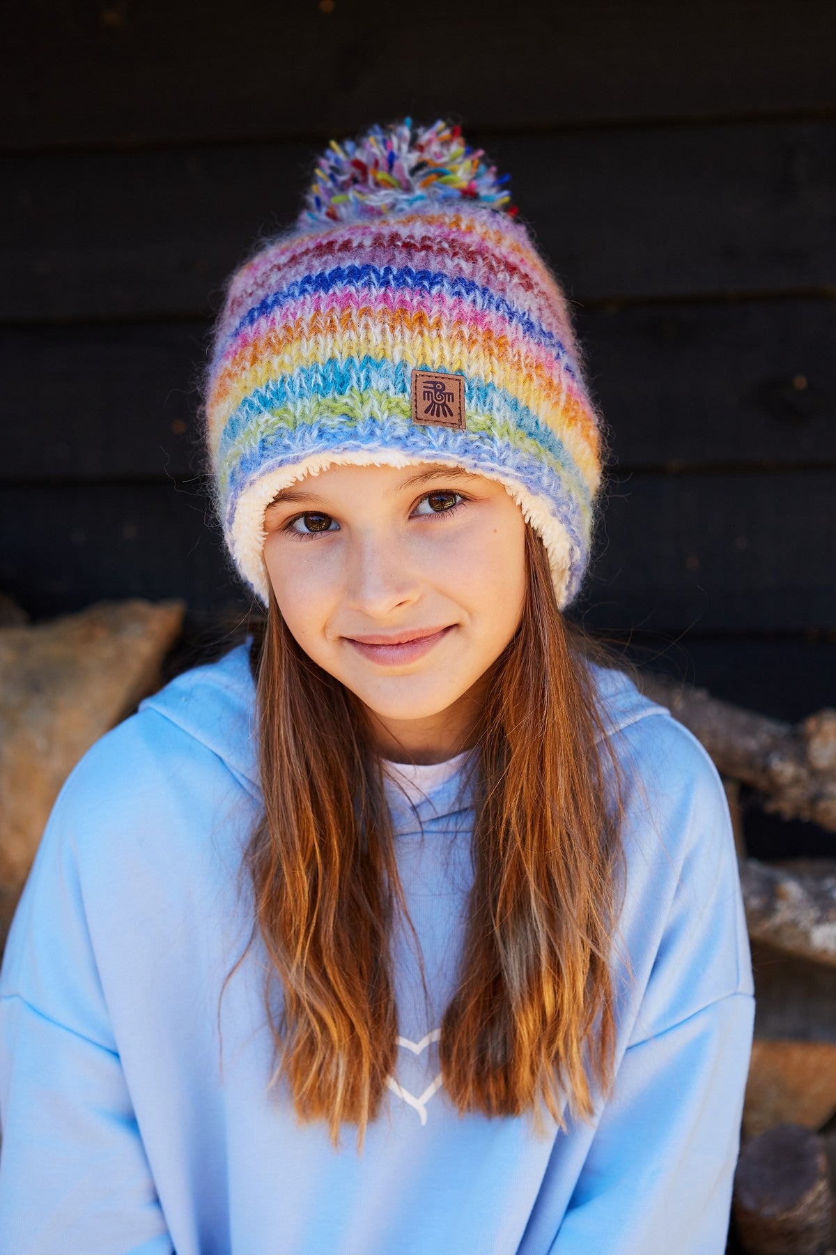 Kids Rainbow Bobble Beanie