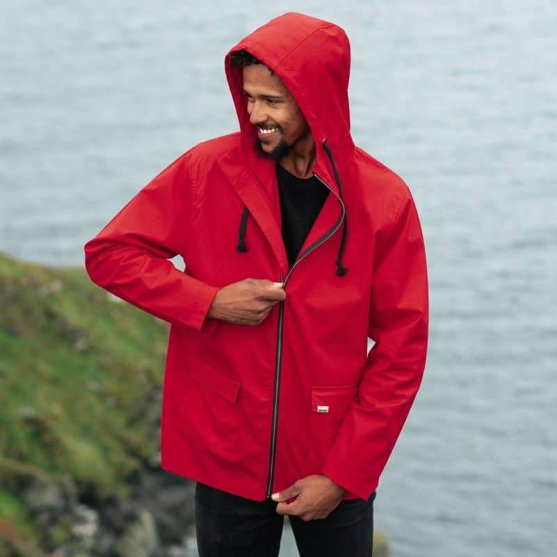 Men's Fleece Lined Raincoat in Red