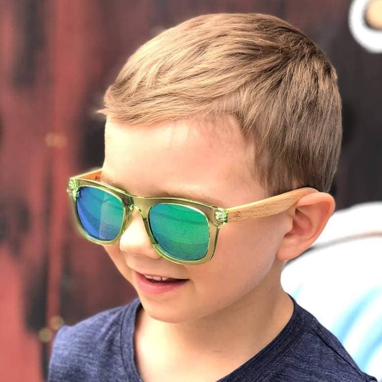 Kid's Beech Wood Sunglasses: Green Mirror (3-9yrs)