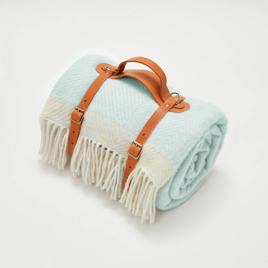 Light Duck Egg Blue Herringbone Picnic Blanket