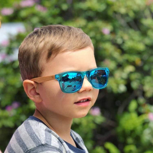 Kid's Beech Wood Sunglasses: Blue Mirror (3-9yrs)