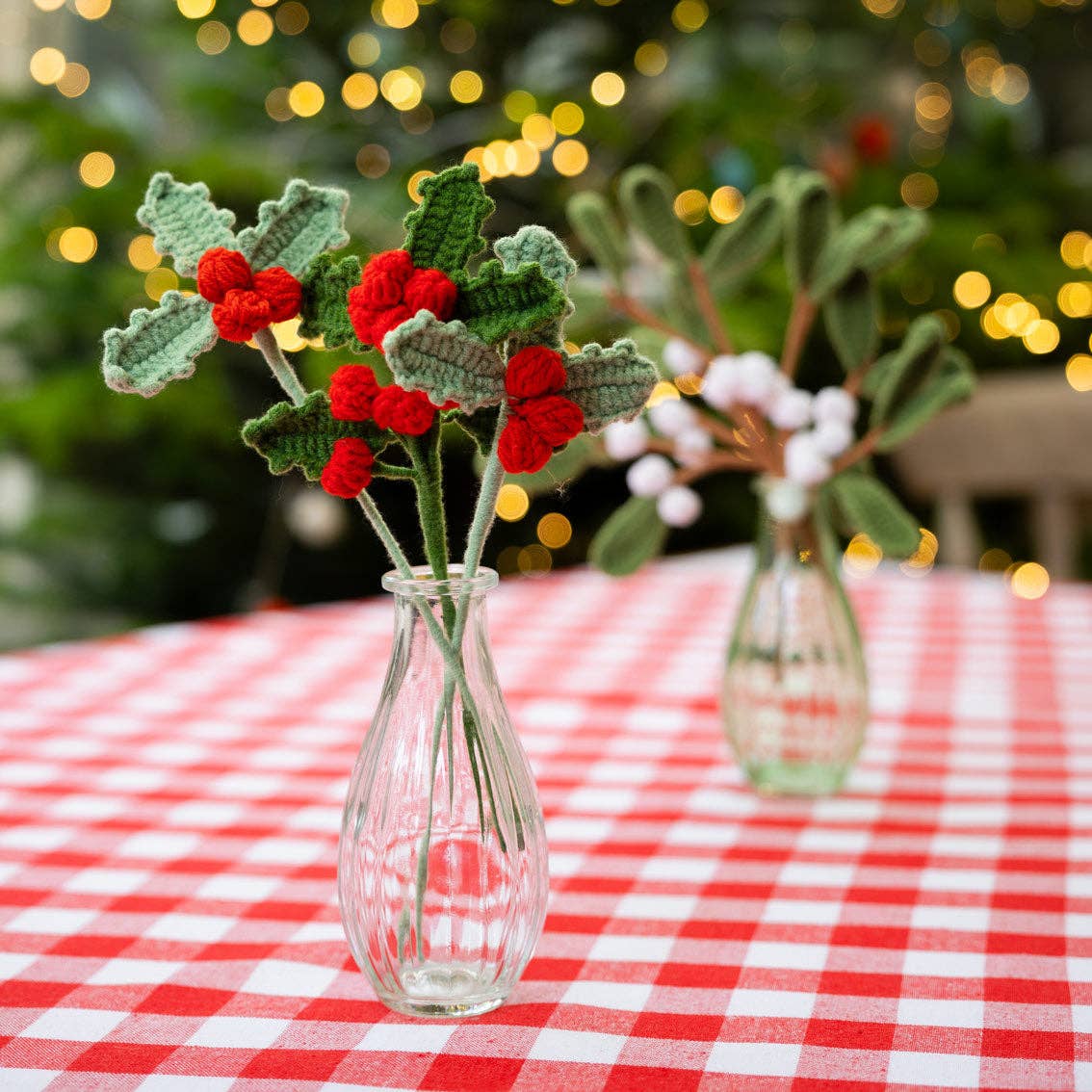 Botanical Holly Christmas Crochet Sprigs - 3 pack