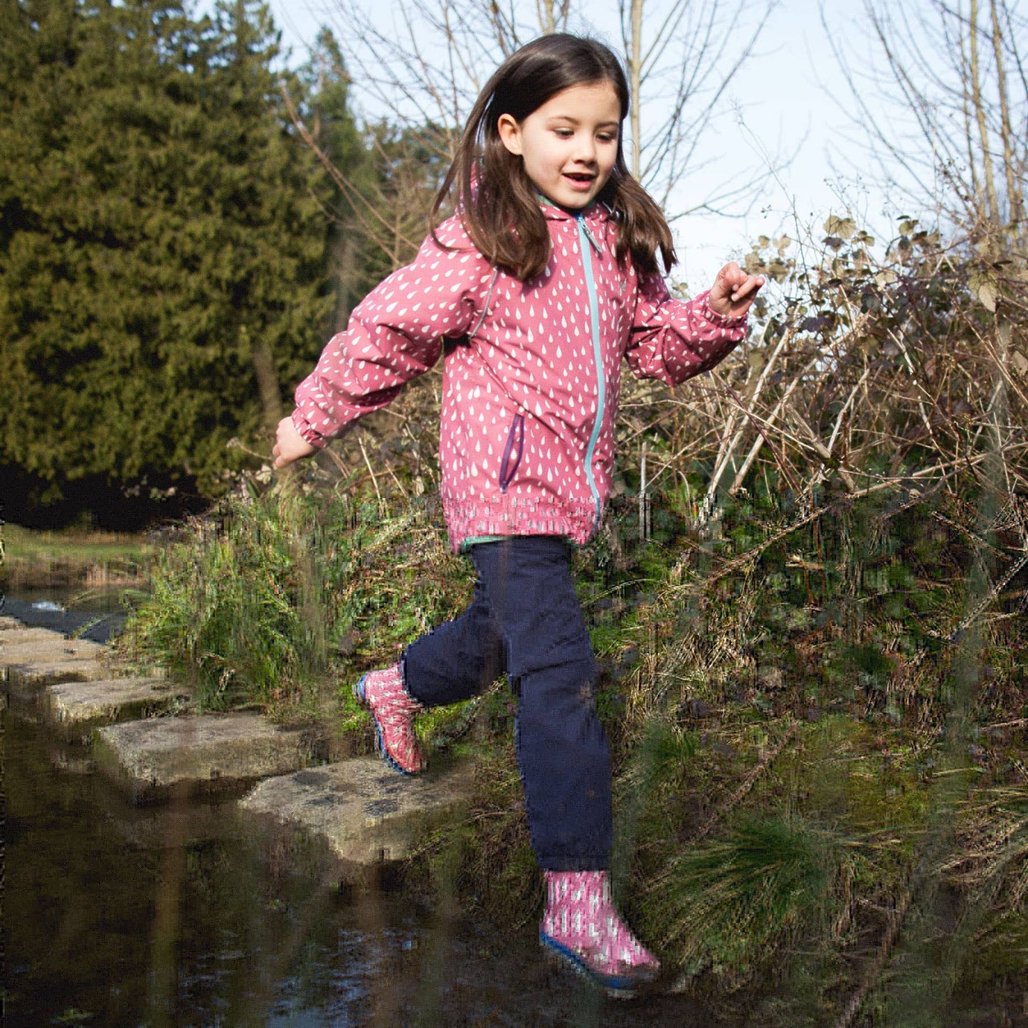 EcoSplash Waterproof Fleece Lined Jacket - Pink Raindrop