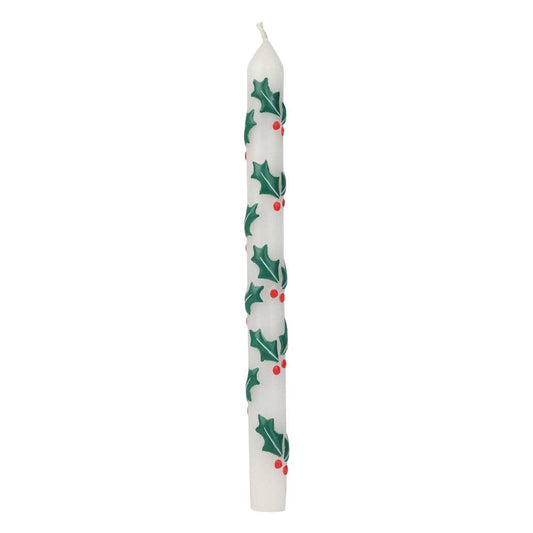 Holly Christmas Taper Dinner Candles