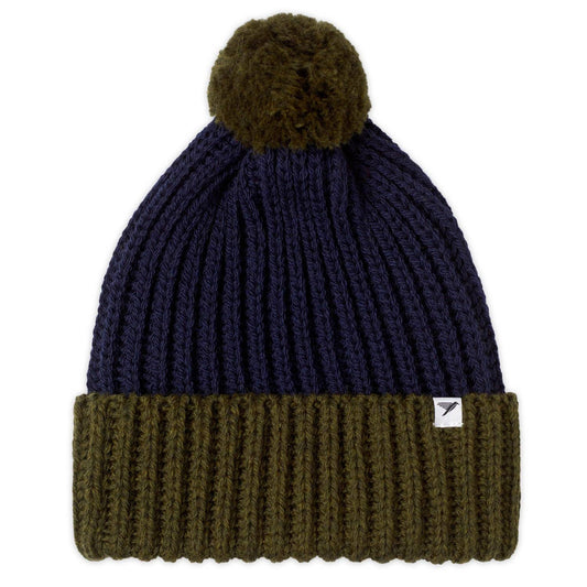 Snowdon Merino Wool Bobble Hat - Navy & Green