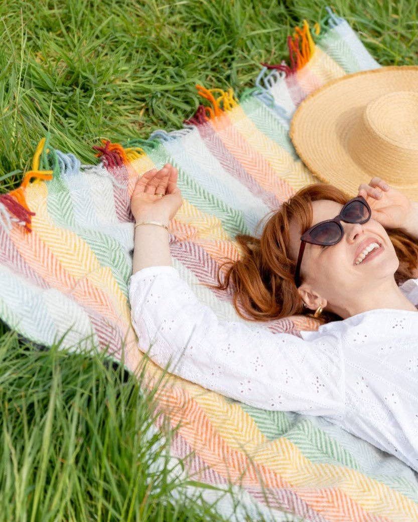 Waterproof Picnic Blanket - Bright Rainbow Stripe