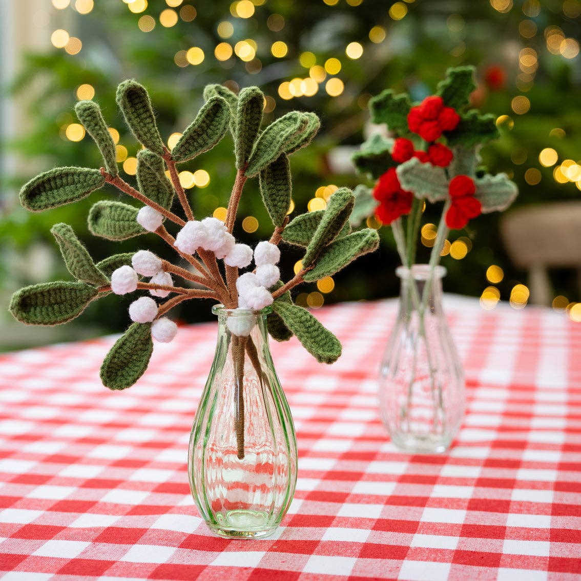 Botanical Mistletoe Christmas Crochet Sprigs - 2 pack
