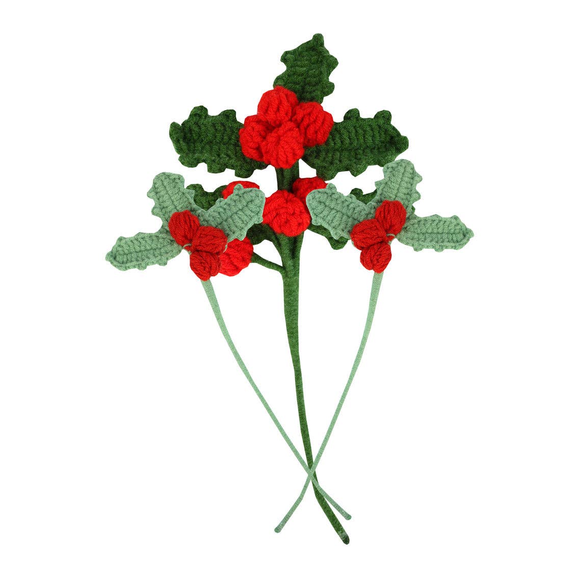 Botanical Holly Christmas Crochet Sprigs - 3 pack